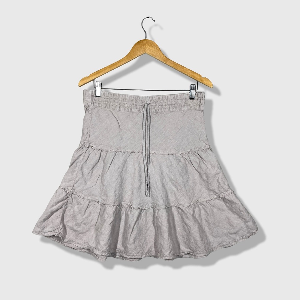 Caslon Tiered Linen Mini Skirt Womens XS Grey Coastal Boho Cottagecore